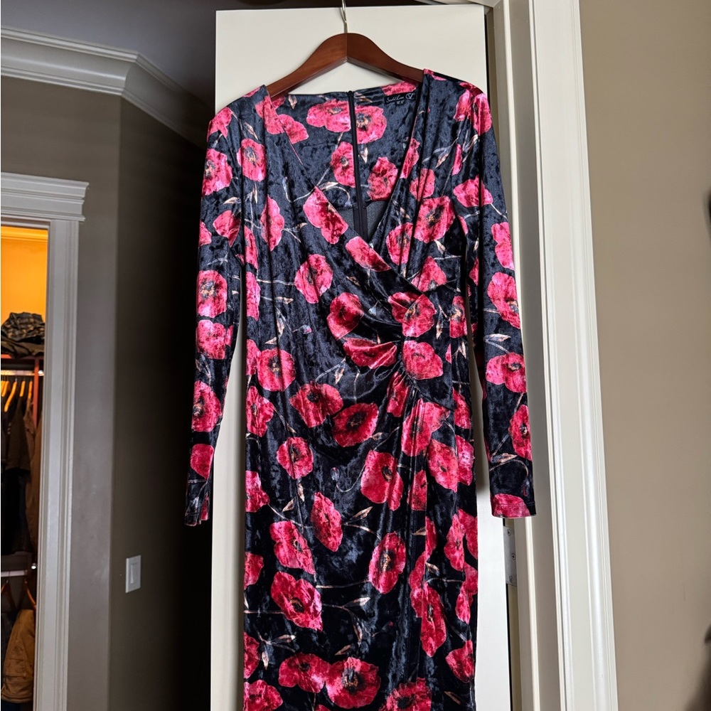 Black and Red Long Sleeve Wrap Dress
